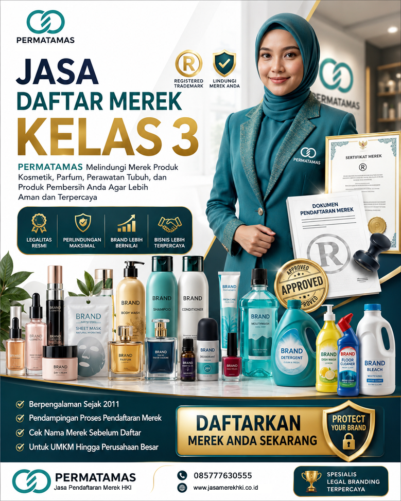 Jasa Pendaftaran Kelas 3 Merek Produk PKRT Resmi DJKI
