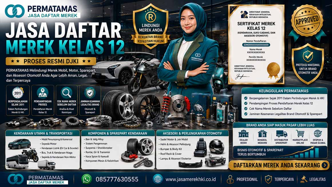 Panduan Lengkap Daftar Merek HAKI Kelas 12 Mobil, Motor, dan Sparepart Kendaraan: Syarat, Biaya, Cara, dan Estimasi Proses di DJKI