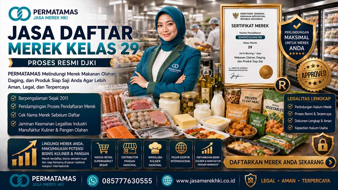 Jasa Daftar Merek Kelas 29 Makanan Olahan, Daging, dan Produk Siap Saji Proses Resmi DJKI