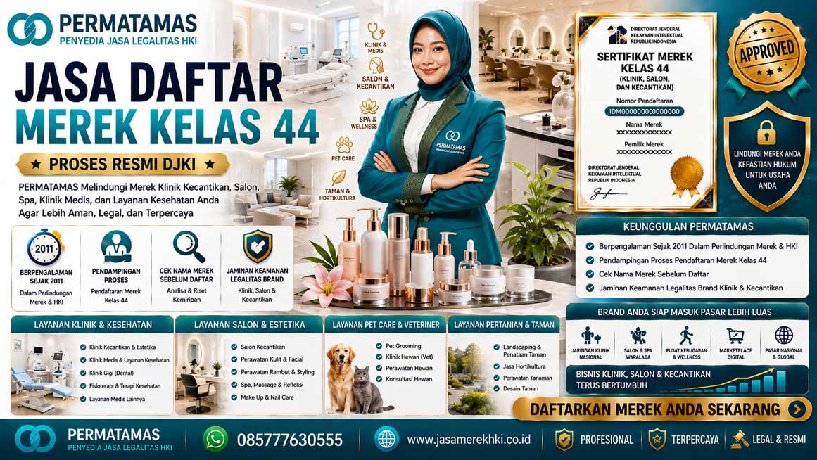 Jasa Daftar Merek Kelas 44 Klinik, Salon, dan Kecantikan Proses Resmi DJKI
